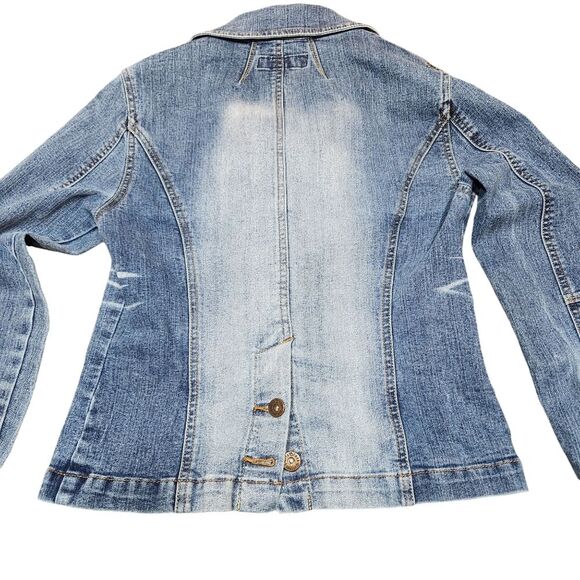 Vintage Y2k Paris Blues Jean Jacket 90s Denim Blazer Blue Faded Fitted Burnout S - Picture 6 of 11